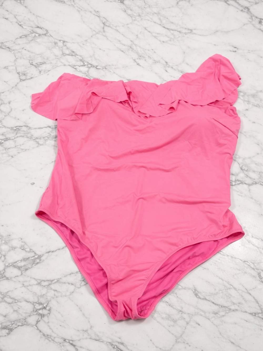 White Birch Asymmetrical One Shoulder Swimsuit 3X Pink Ruffle Style NWOT